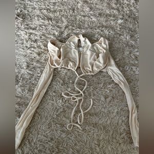 beige botany tie top long sleeve